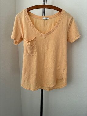 Z Supply sz S yellow gold V-Neck Pocket Tee Shirt BBQ Gorpcore 100% Cotton